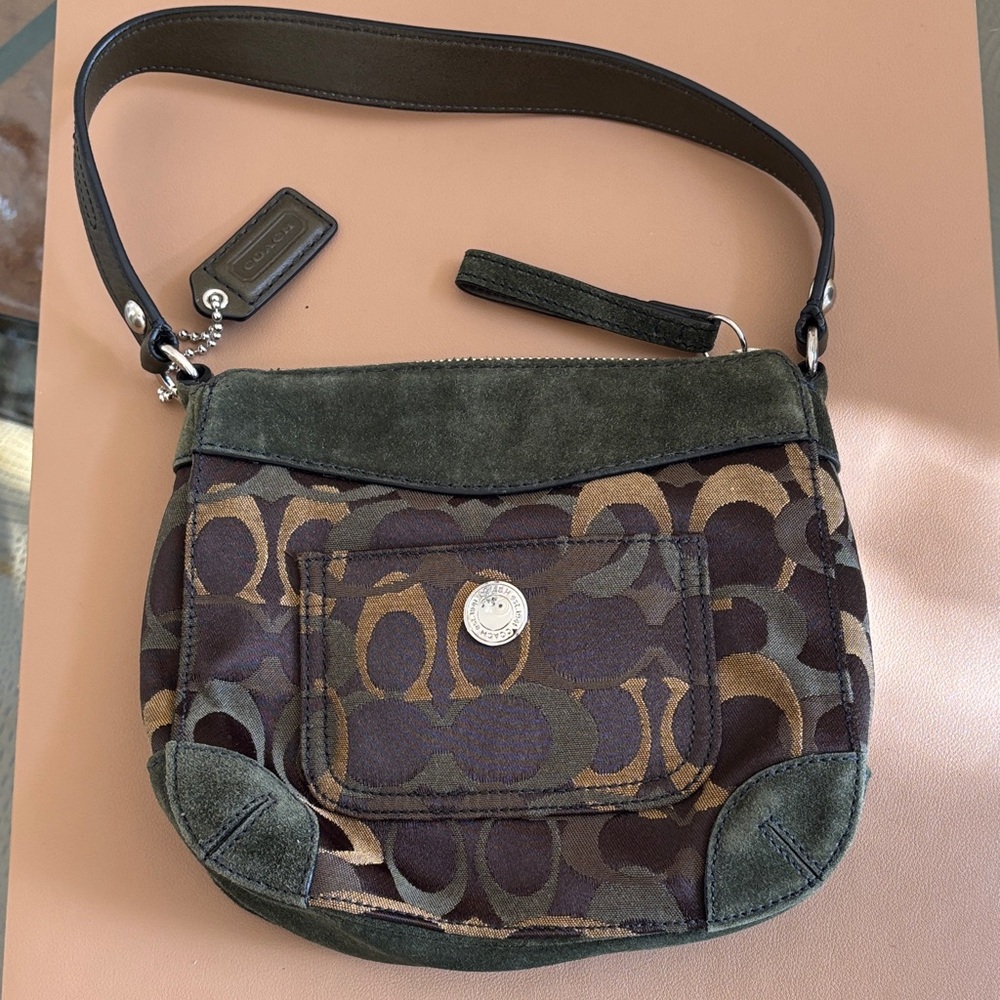 Coach Signature Canvas Shoulder Bag - Green and Brown